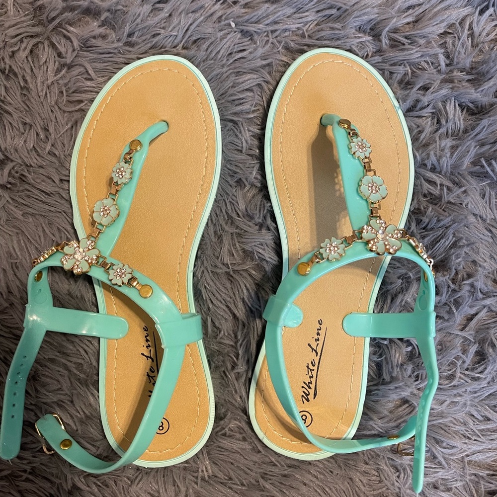 Turquoise White Line Sandals